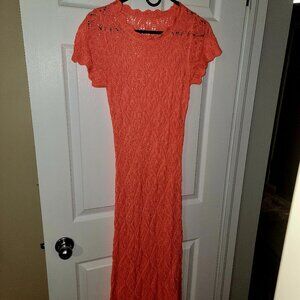 LONG BRIGHT ORANGE BEACH MAXI DRESS | SIZE SMALL